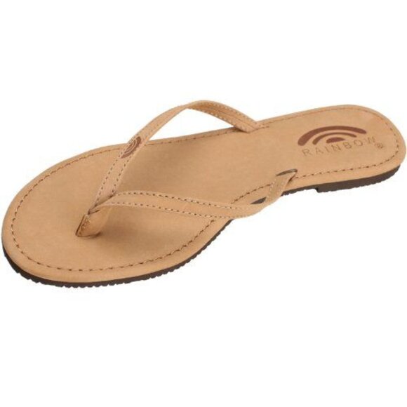 Rainbow Tango Light Brown Flat Leather Flip Flop Sandals 8 - Picture 1 of 4